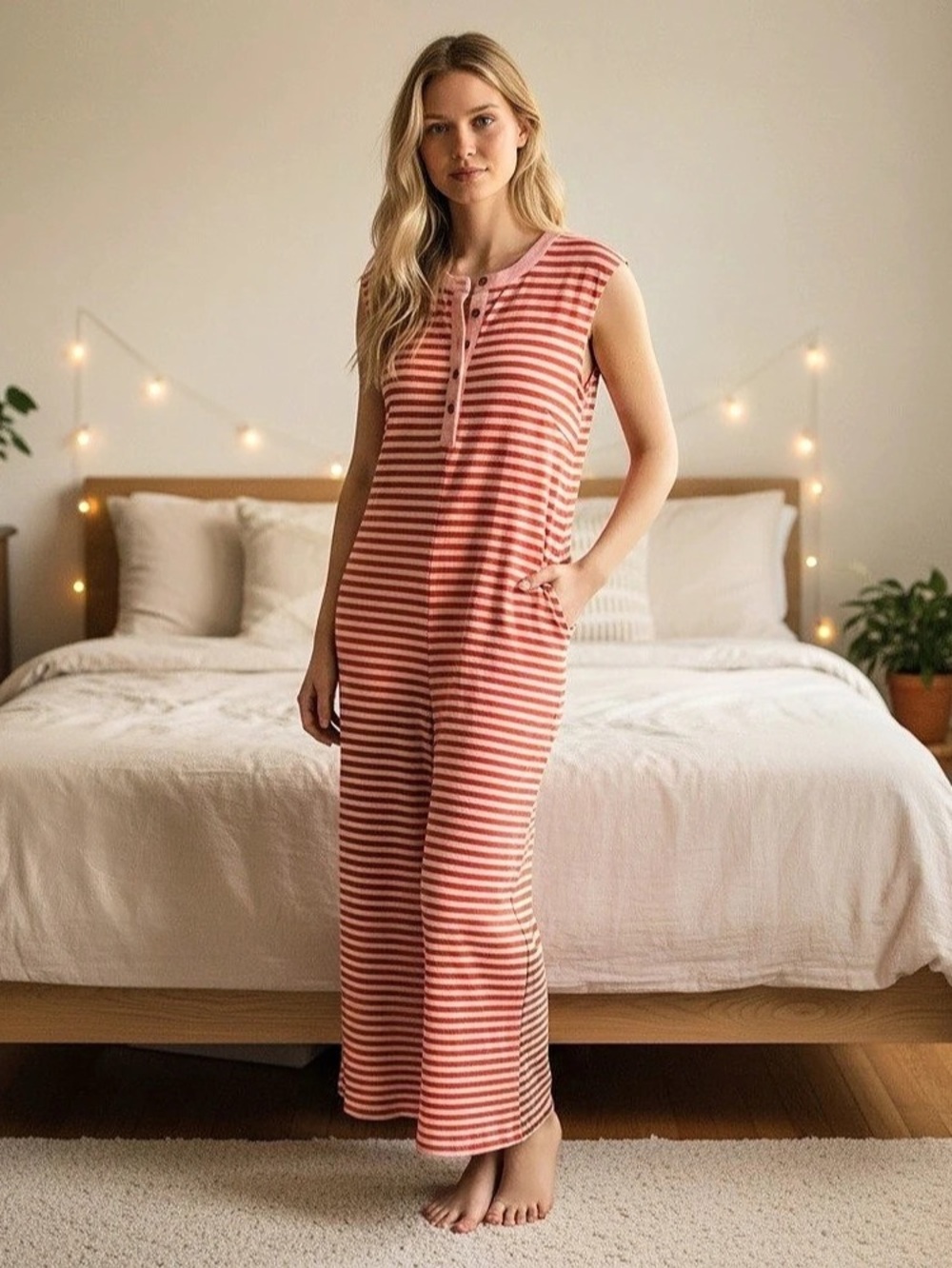 Three Bird Nest Daphne Striped Wide Leg Jumpsuit Striped in Orange S